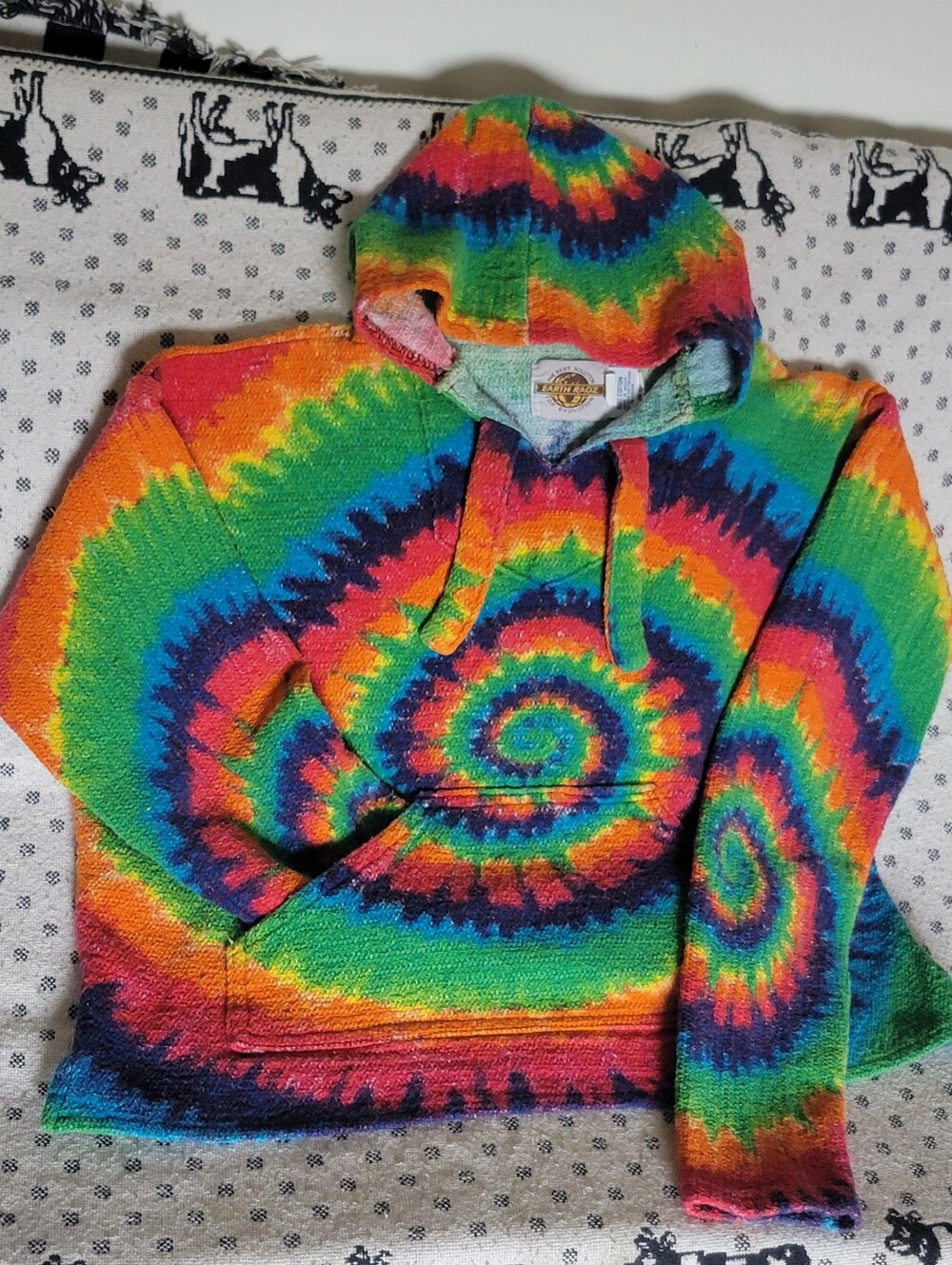 🌈 Vintage 90s Vibe Earth Ragz Tie Dye Cropped Baja Hoodie Sz M 🌈